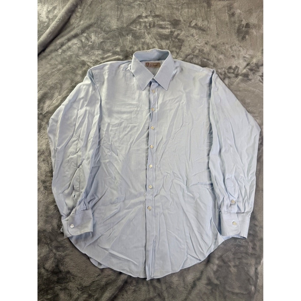 Vintage 70's G. Gucci Spa Monogram Print Dress Shirt Mens Sz 16 Blue Button Up